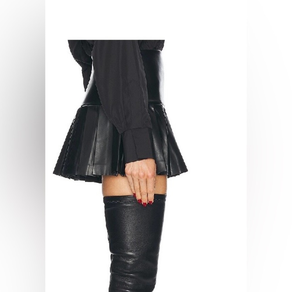NORMA KAMALI Black Faux Leather Pleated Mini Skirt. Size XS WORN ONCE - Picture 7 of 14